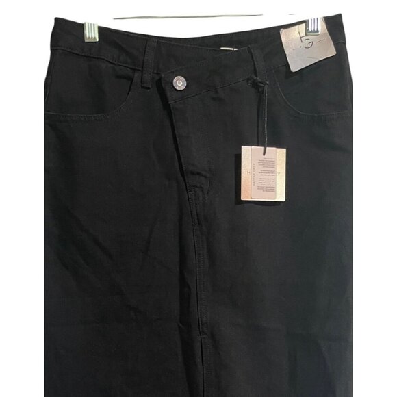 Black Happily Grey Womens Midi Denim Skirt Slit Front Size 7 Waist 27 - Picture 6 of 8